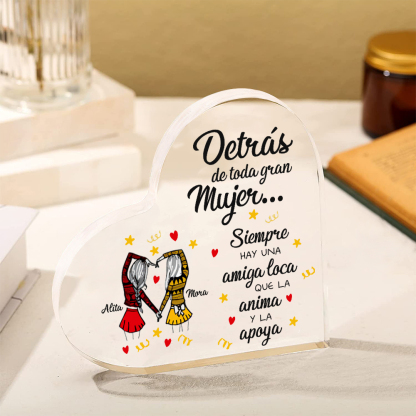 Placa de acrílico en forma de corazón para amiga con 2 nombres personalizados-Jessemade ES