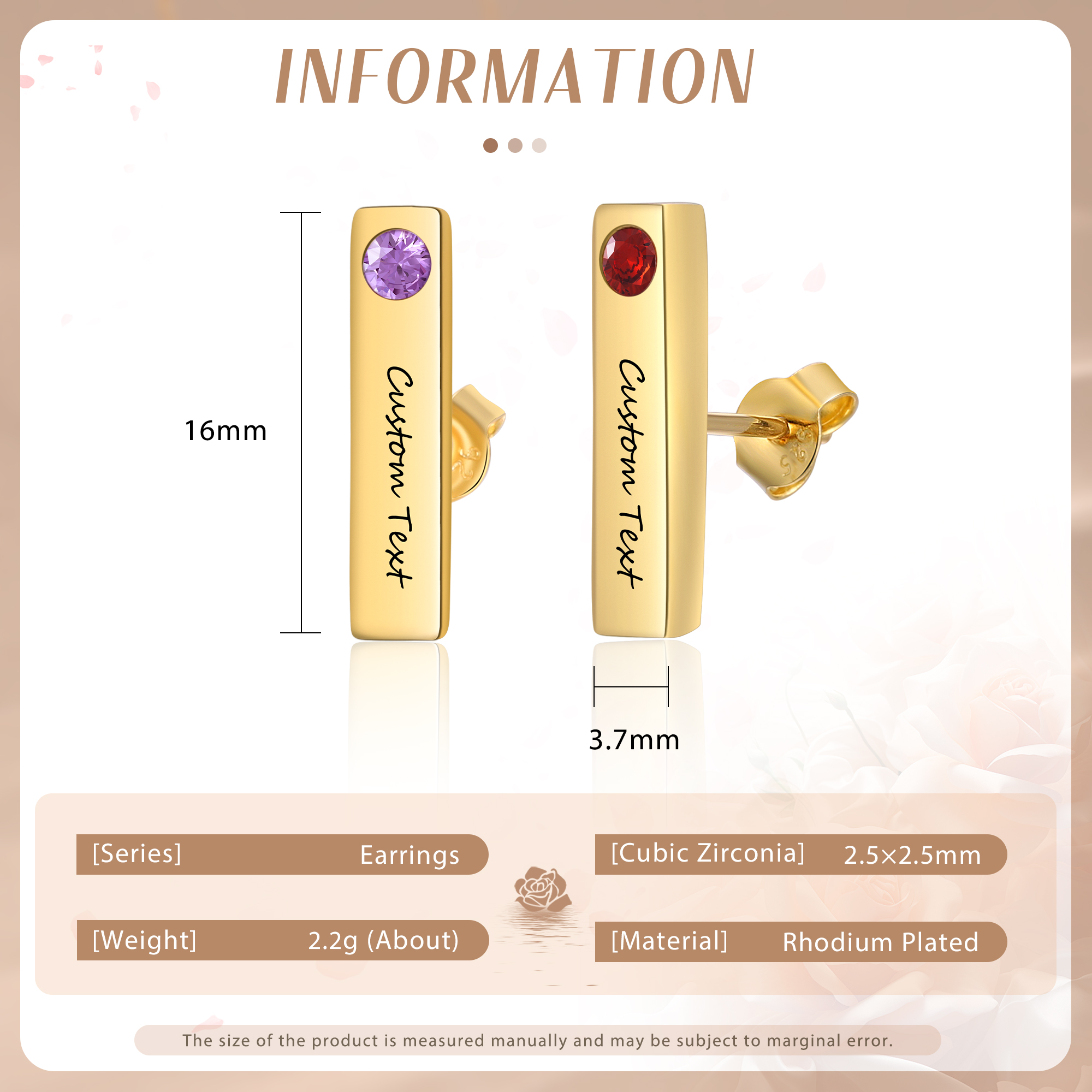 Aretes personalizados con 1 nombre y 2 piedras de nacimiento pendientes-Jessemade ES