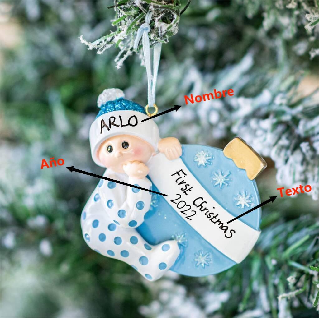 Navidad-Bebé Ornamento Navideño 1 nombre y texto personalizados Adorno de Madera
