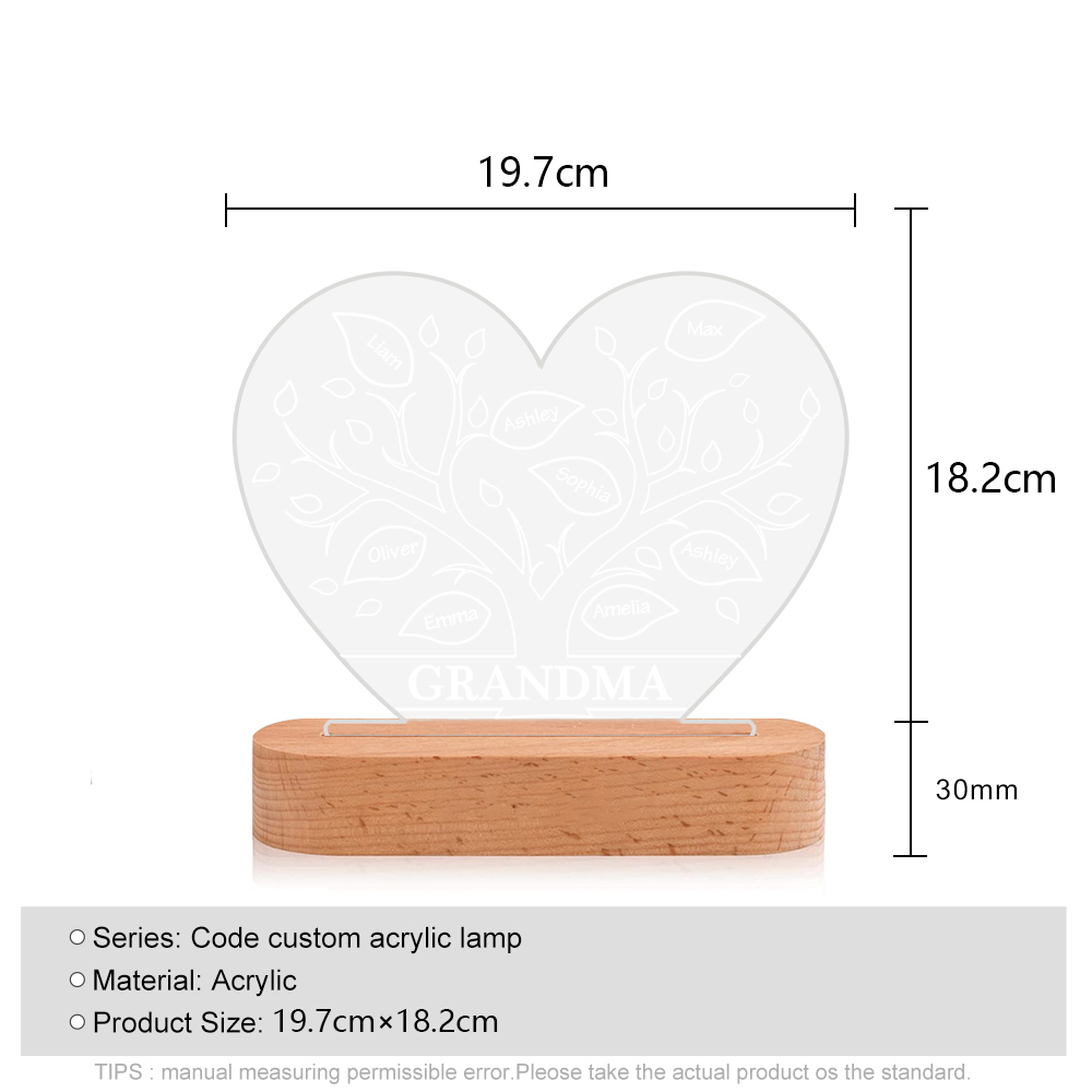 A mi mamá/abuela-Lámpara Personalizada con 2-8 Nombres y Texto "árbol de la vida" 3D Ilusión Luz de Noche-Jessemade ES