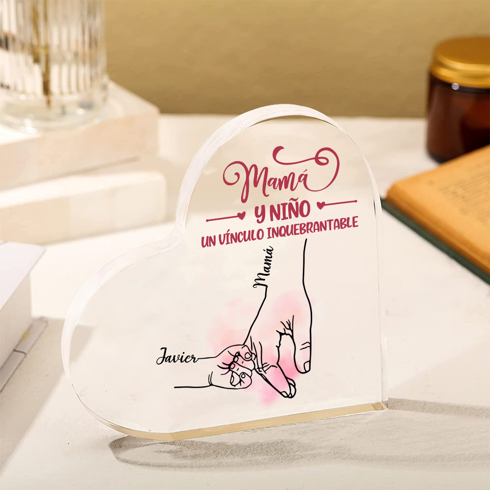 A mi mamá-Placa de acrílico en forma de corazón mano y manitas 1-5 nombres personalizados-Jessemade ES
