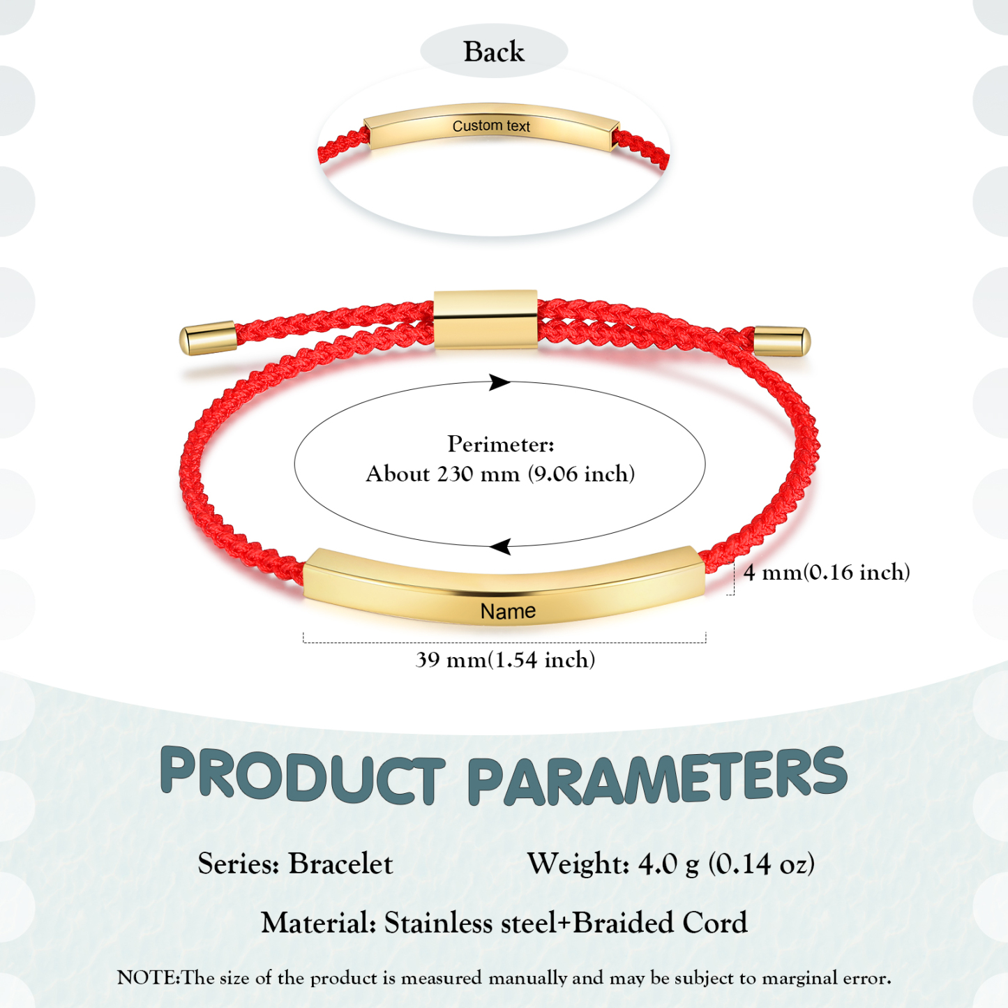 Pulsera de cuerda tejida a mano con nombre y texto personalizados seis colores