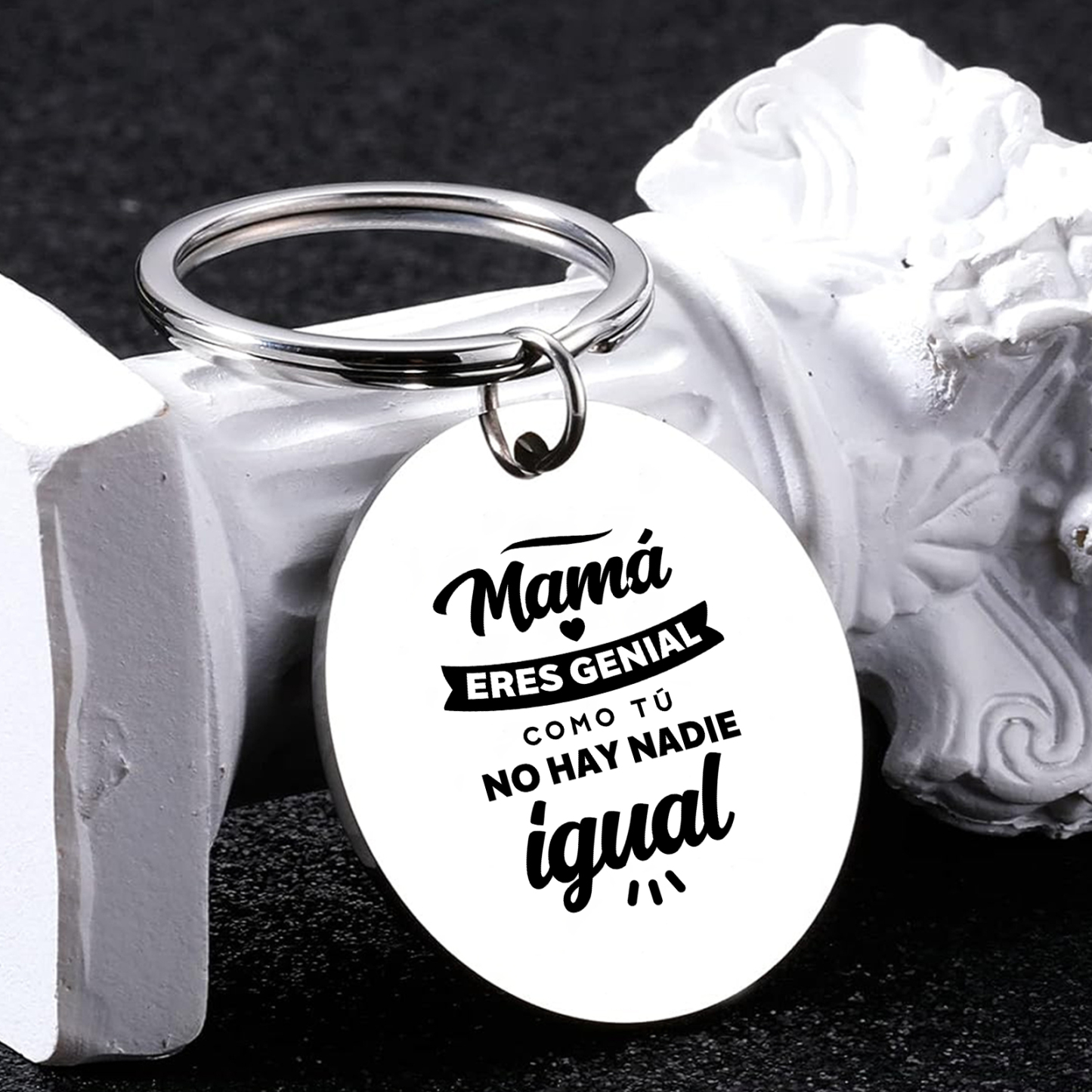 A mi mamá - Llavero de placa redonda "Mamá eres genial como tú no hay nadie igual"