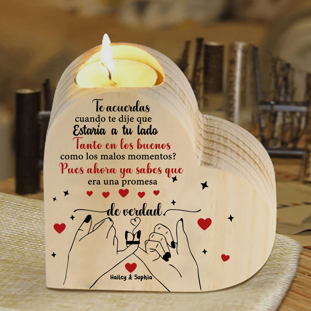 Candelero de madera dedos cogidos para pareja sin vela personalizado con 2 nombres-Jessemade ES