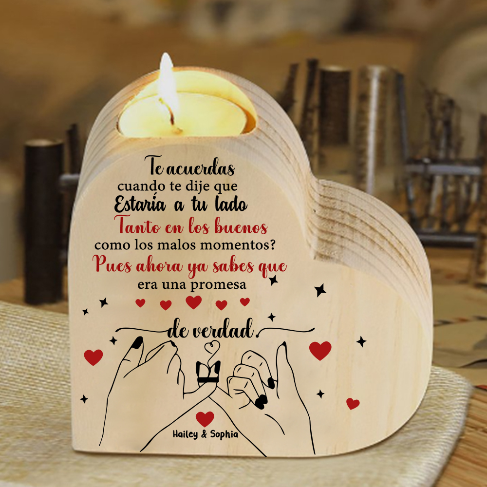 Candelero de madera dedos cogidos para pareja sin vela personalizado con 2 nombres-Jessemade ES