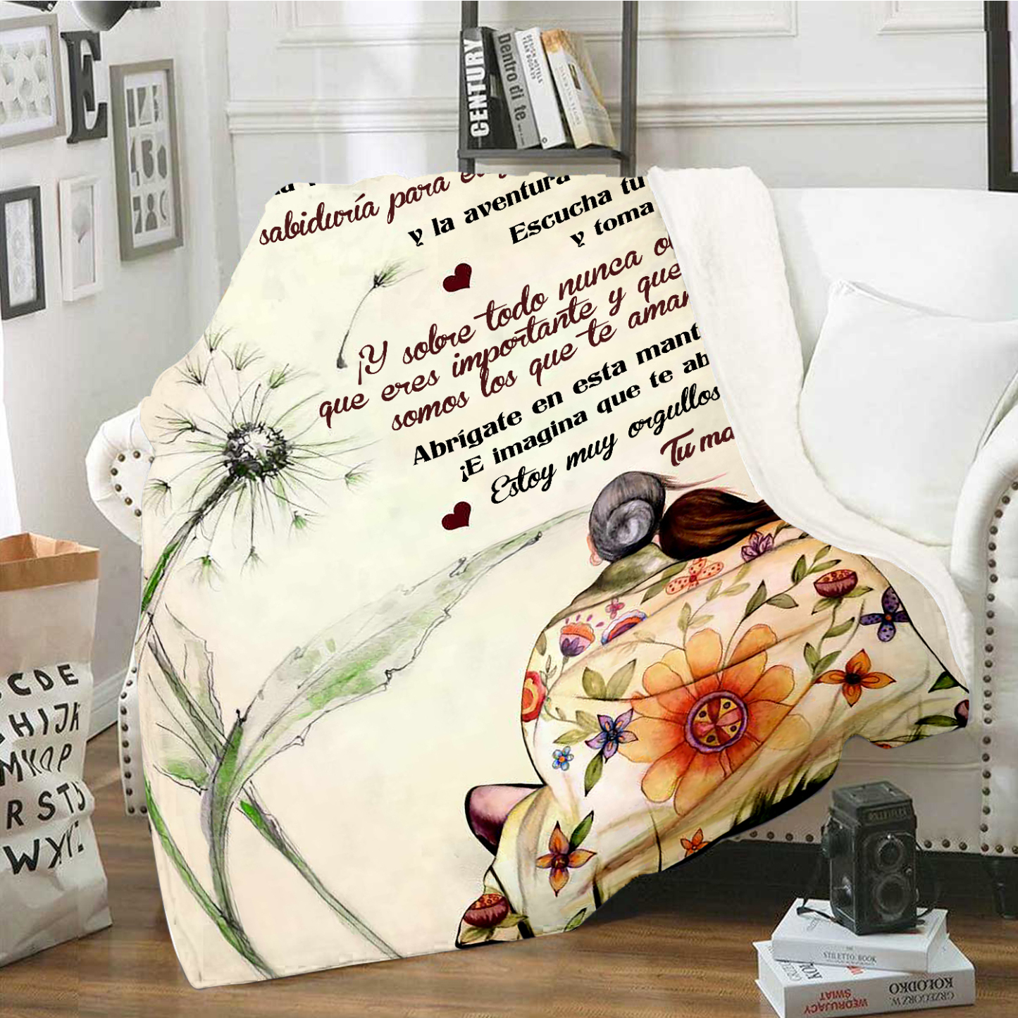 A mi hija-Manta de buen calidad con frase amoroso de mamá a hija-Jessemade ES