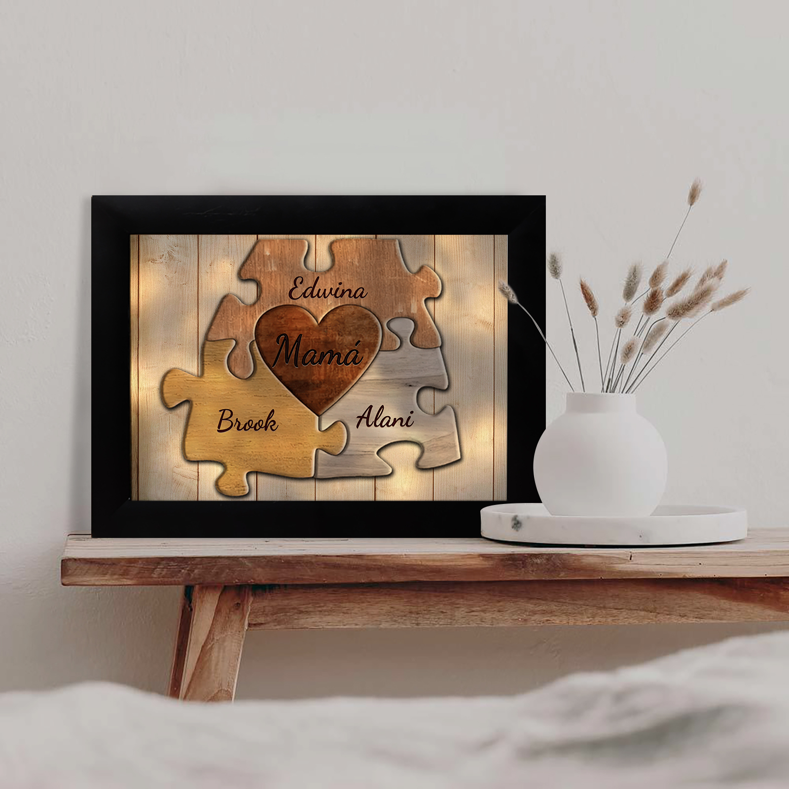 A mi abuela-Marco de 3-9 nombres personalizados rompecabezas de plástico con lámpara-Jessemade ES