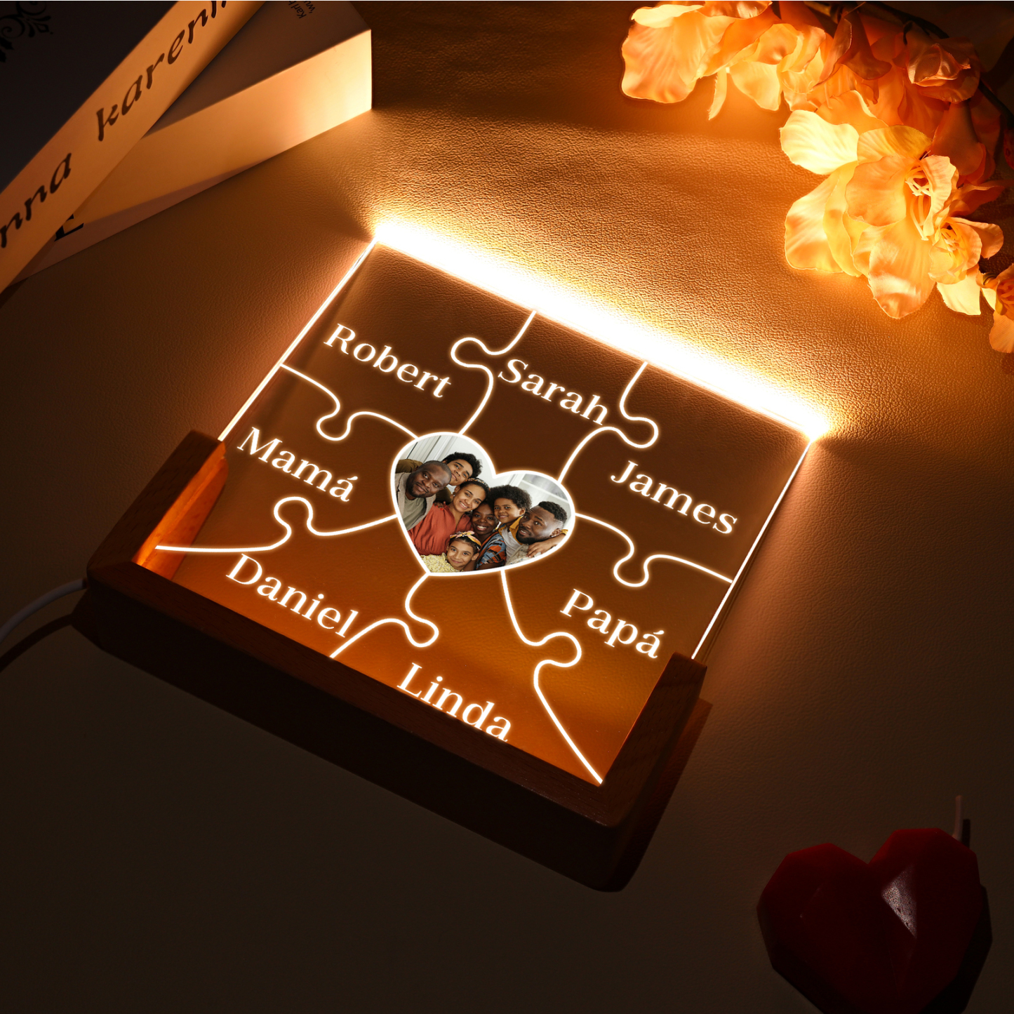 A mi mamá/abuela-Lámpara Personalizada con 2-7 Nombres y Foto "rompecabezas" 3D Ilusión Luz de Noche-Jessemade ES