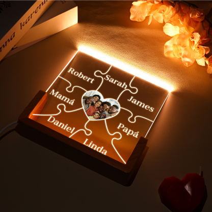 A mi mamá/abuela-Lámpara Personalizada con 2-7 Nombres y Foto "rompecabezas" 3D Ilusión Luz de Noche-Jessemade ES