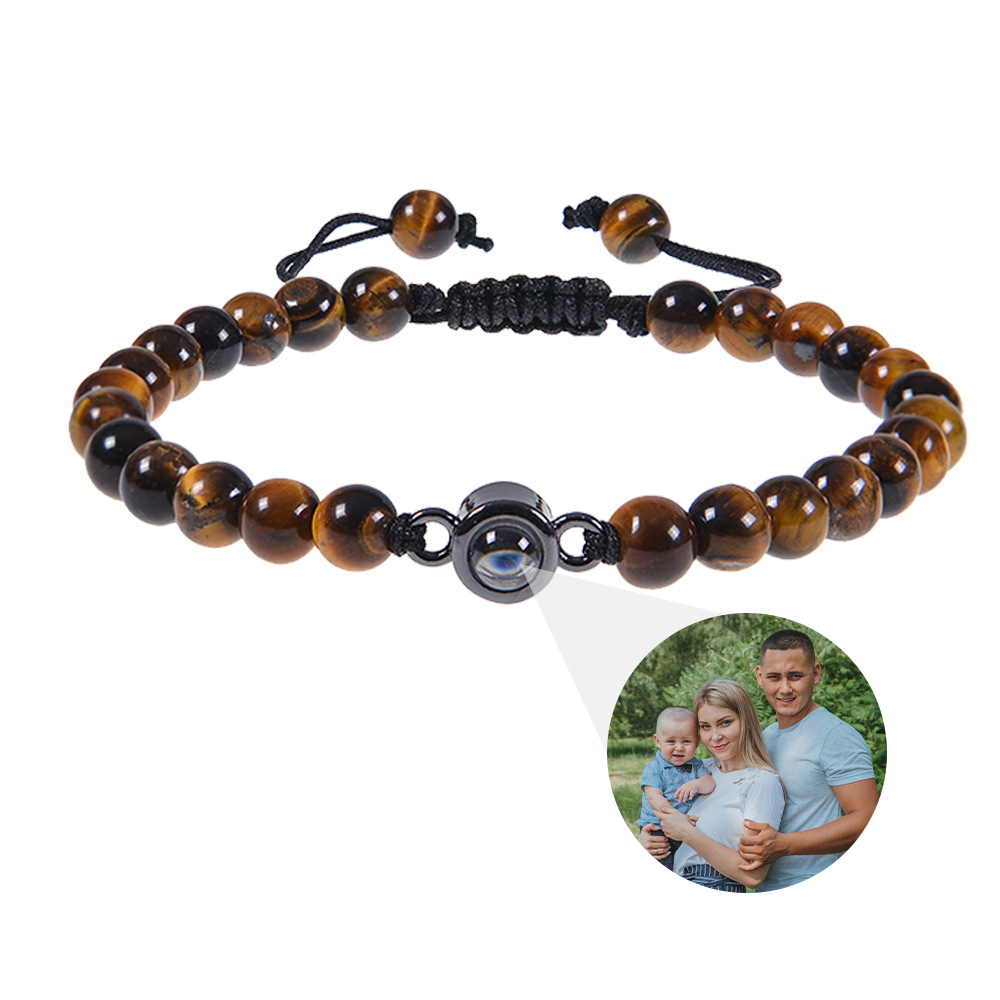 A mi papá-Pulsera de perlas con proyección de foto en color para hombre-Jessemade ES