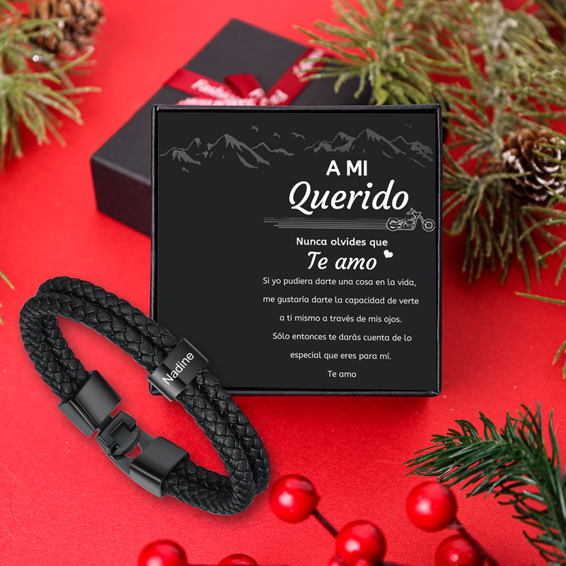 A mi querido-Pulsera de cuero trenzado 1 aro con 1 nombre personalizado pulsera de hombre -Jessemade ES