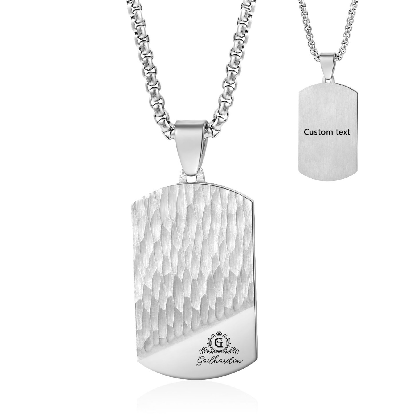 Collar de placa personalizado con 1 nombre, 1 letra y 1 texto en la trasera para hombre-Jessemade ES