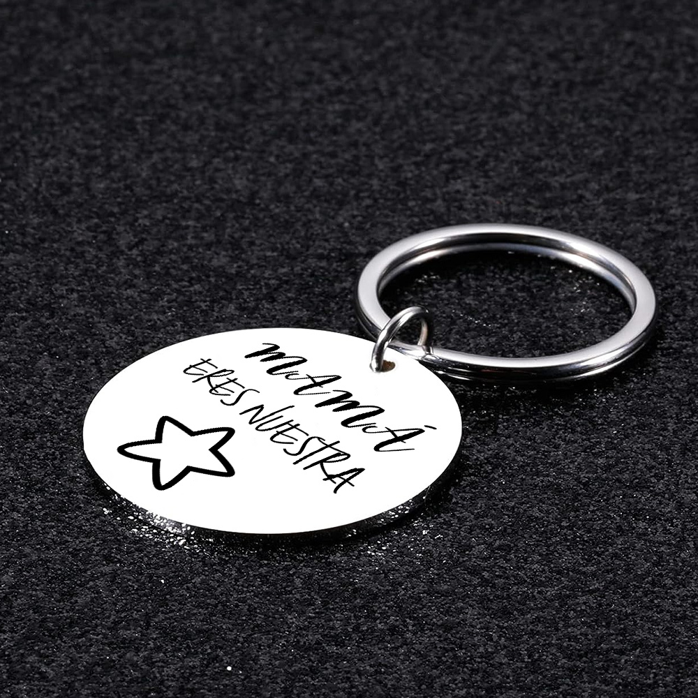 A mi mamá - Llavero de placa redonda "mamá, nuestra estrella" con 1 foto personalizada-Jessemade ES