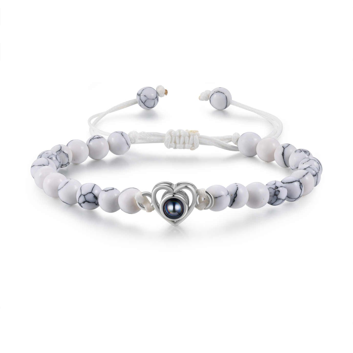 Pulsera de turquesa blanca sintética con proyección de foto en color con dije de corazón pulsera ajustable-Jessemade ES