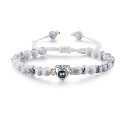 Pulsera de turquesa blanca sintética con proyección de foto en color con dije de corazón pulsera ajustable-Jessemade ES