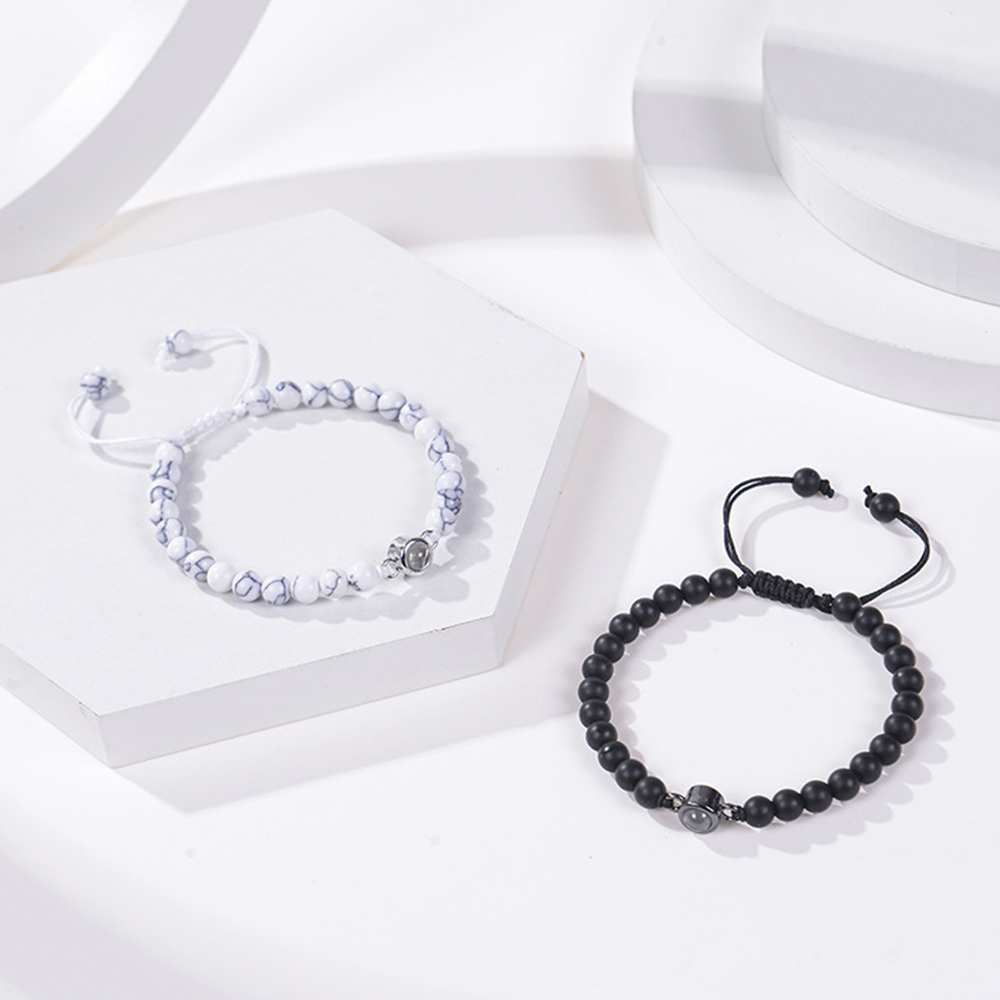 A mi papá-Pulsera de perlas blancas con proyección de foto en color para hombre-Jessemade ES