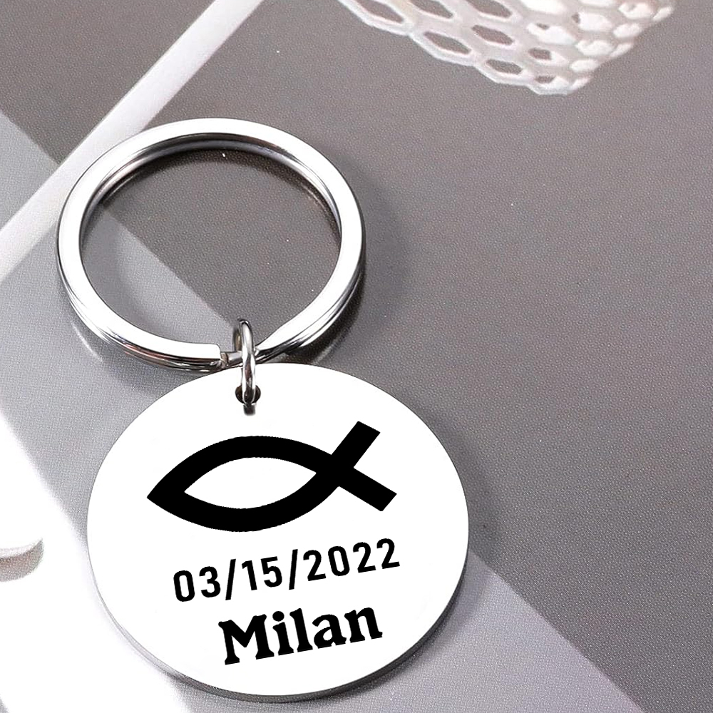 Comunión-Llavero con icono de comunión 1 foto, 1 fecha y 1 nombre personalizados-Jessemade ES