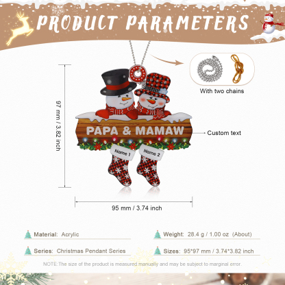 Navidad-Ornamentos Navideños de Acrílico Muñecos de Nieve 2 Nombres con Texto Personalizados