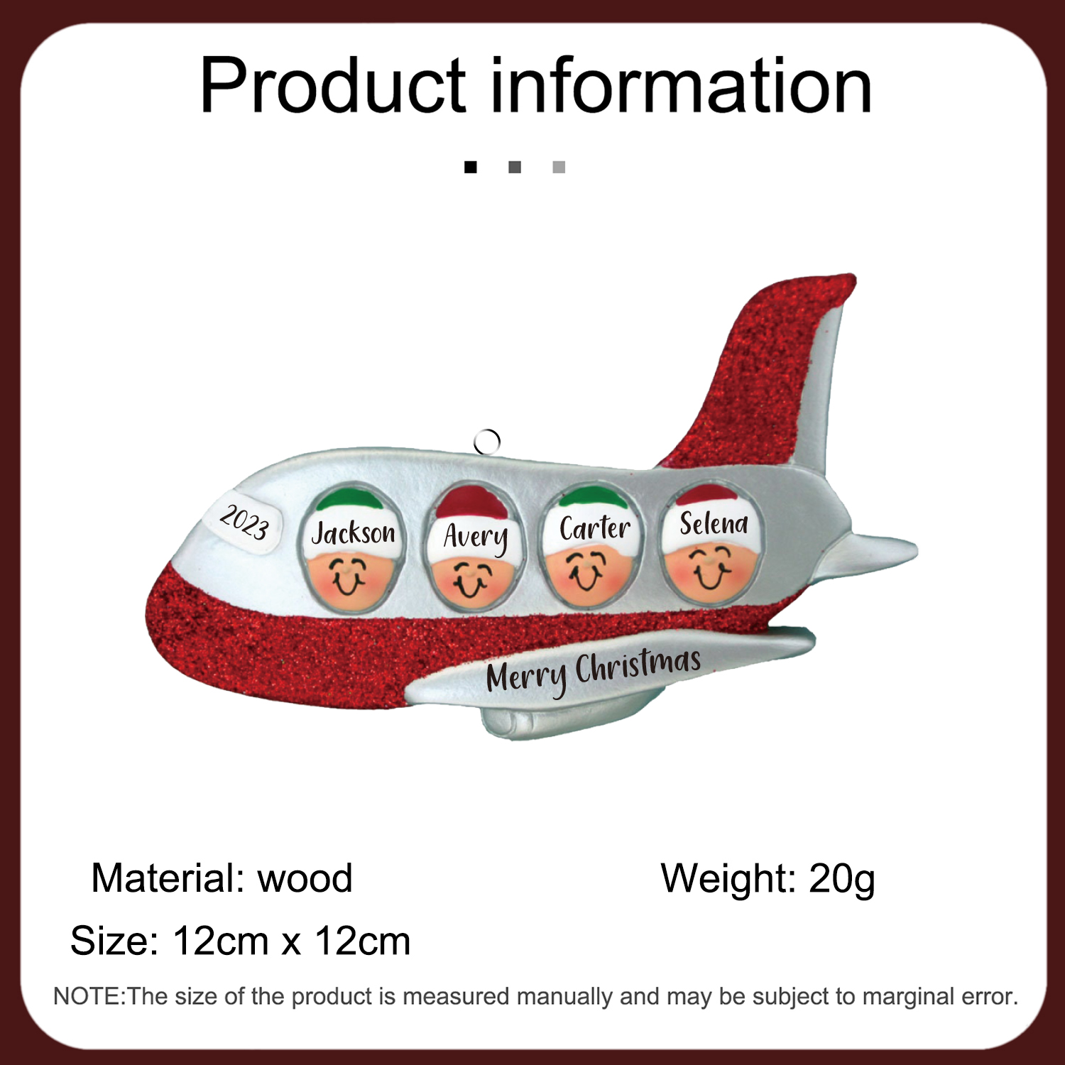 Navidad-Ornamento muñecos navideño de madera viaje en avión 4 nombres, 1 texto y 1 año personalizados adorno del árbol-Jessemade ES