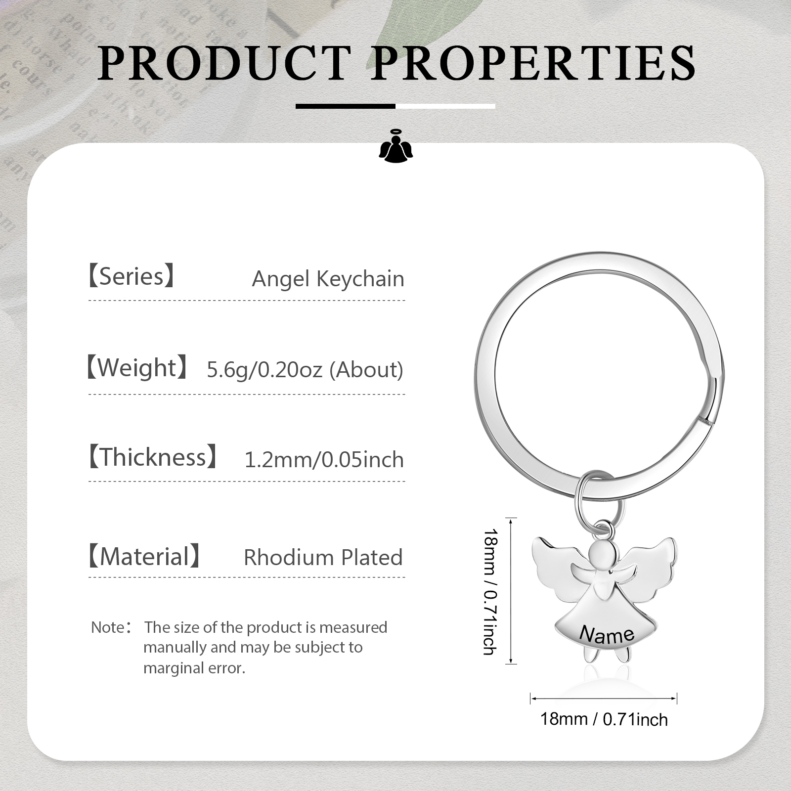 Llavero con colgante de ángel amuleto de guardia personalizado con 1 nombre-Jessemade ES