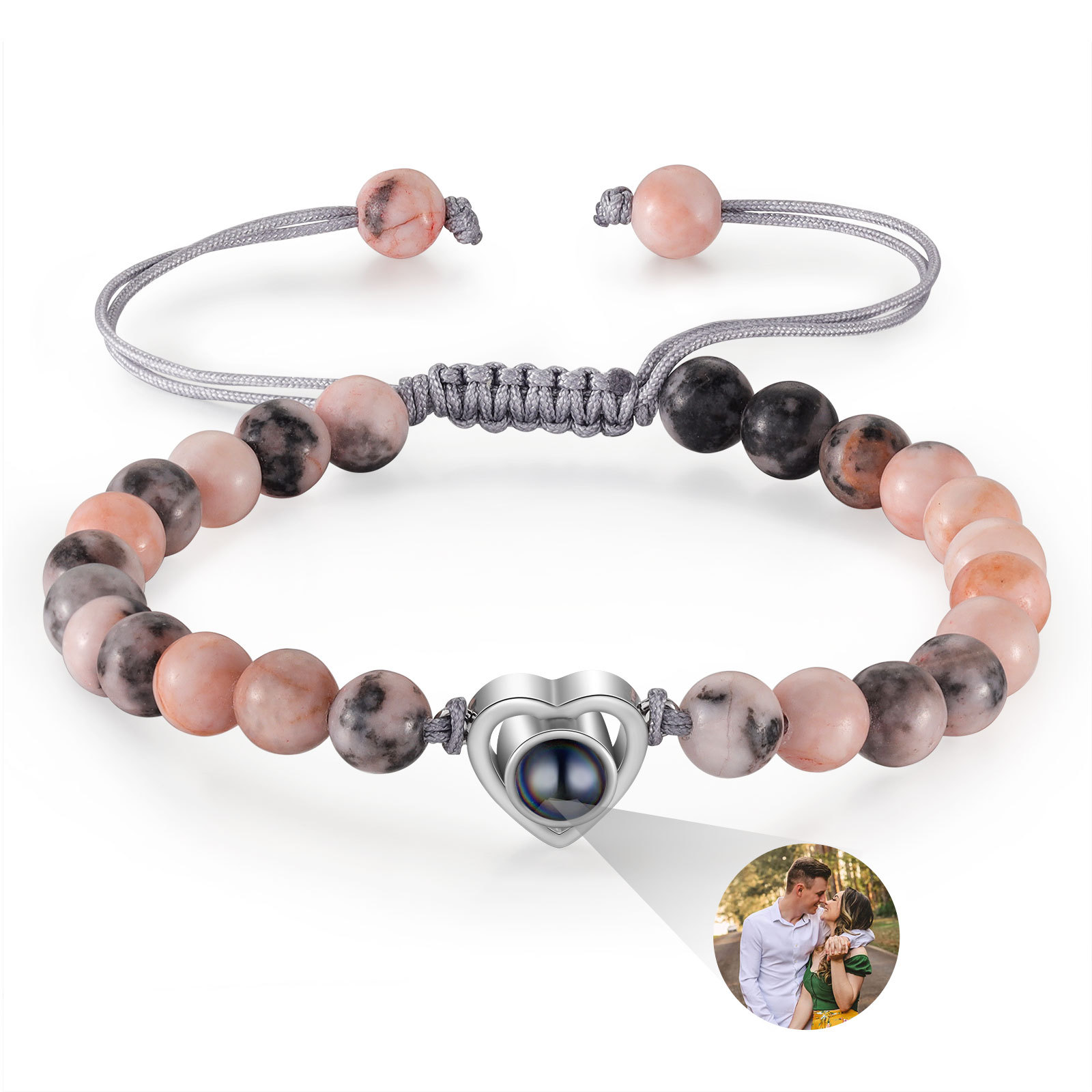 Pulsera con proyección de foto en color con dije de corazón y 8 colores de perlas de cristal-Jessemade ES