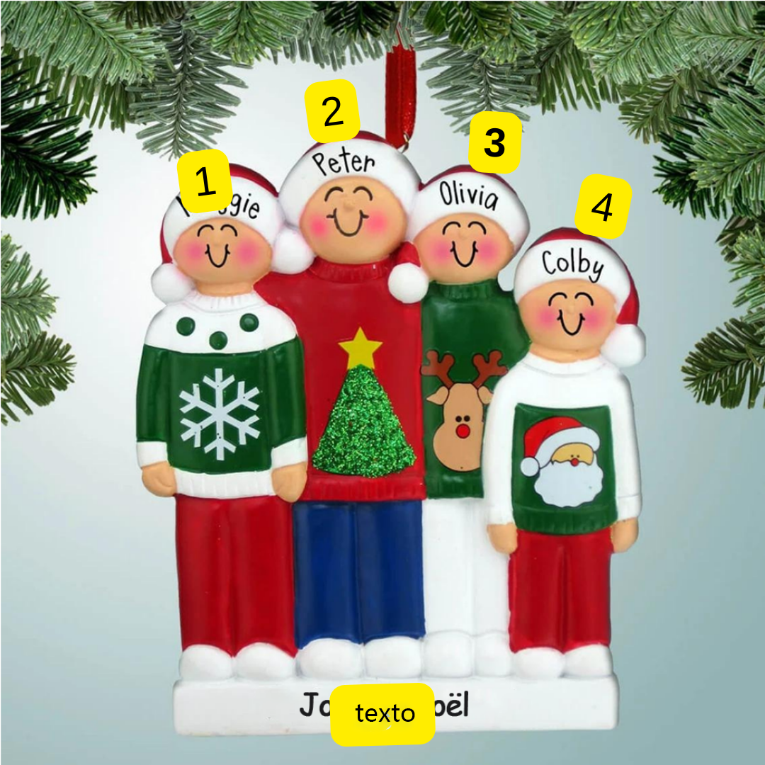 Navidad-Muñeco Ornamento Navideño Hermanos/Amigos 4 Nombres y Texto Personalizados Adorno de Madera