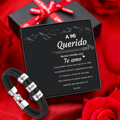 A mi querido-Pulsera de cuero trenzado 3 aros con 3 nombres personalizados pulsera de hombre-Jessemade ES