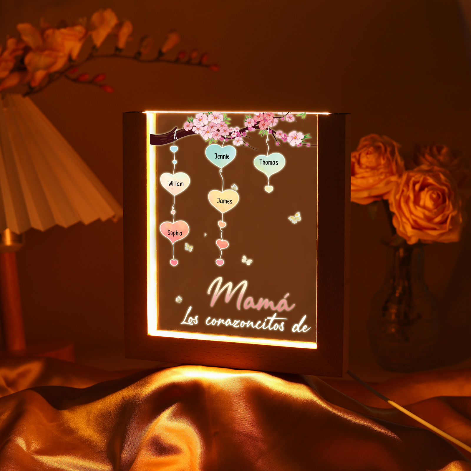 A mi mamá/abuela-Lámpara Personalizada con 2-8 Nombres y Texto "árbol y corazones" 3D Ilusión Luz de Noche-Jessemade ES