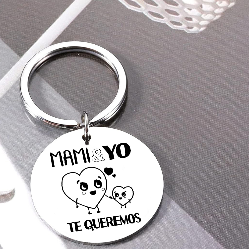 A mi papá-Llavero de placa redonda "MAMI&YO TE QUEREMOS" personalizado con 1 foto-Jessemade ES