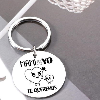 A mi papá-Llavero de placa redonda "MAMI&YO TE QUEREMOS" personalizado con 1 foto-Jessemade ES
