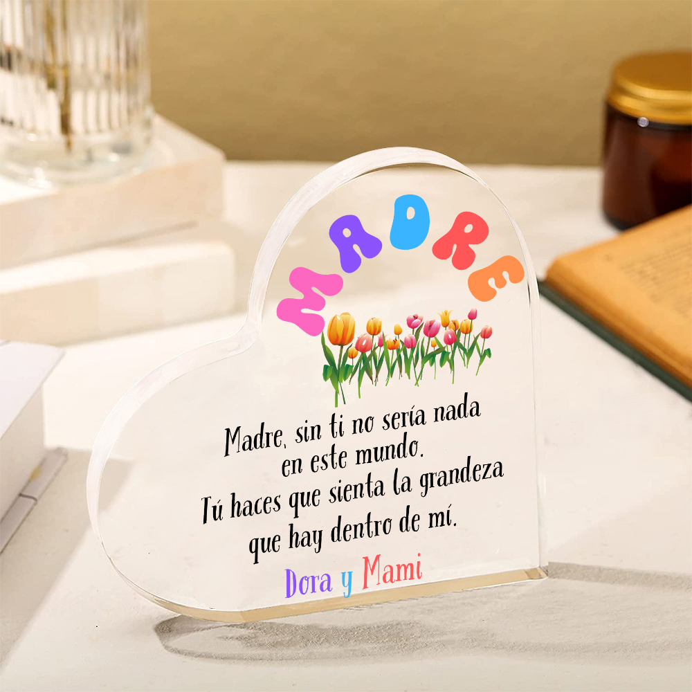 A mi mamá-Placa de acrílico en forma de corazón con frases amorosos 1 texto personalizado-Jessemade ES