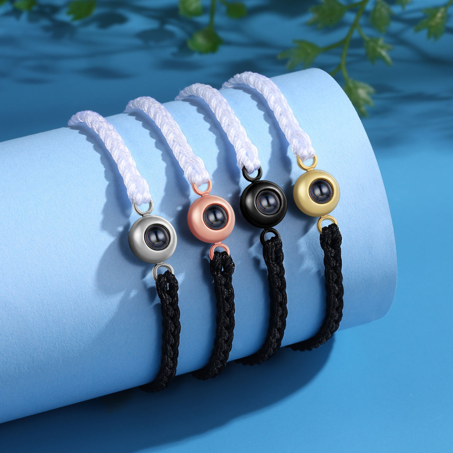 Pulsera de cuerda con proyección de foto en color con dije circular pulsera ajustable-Jessemade ES