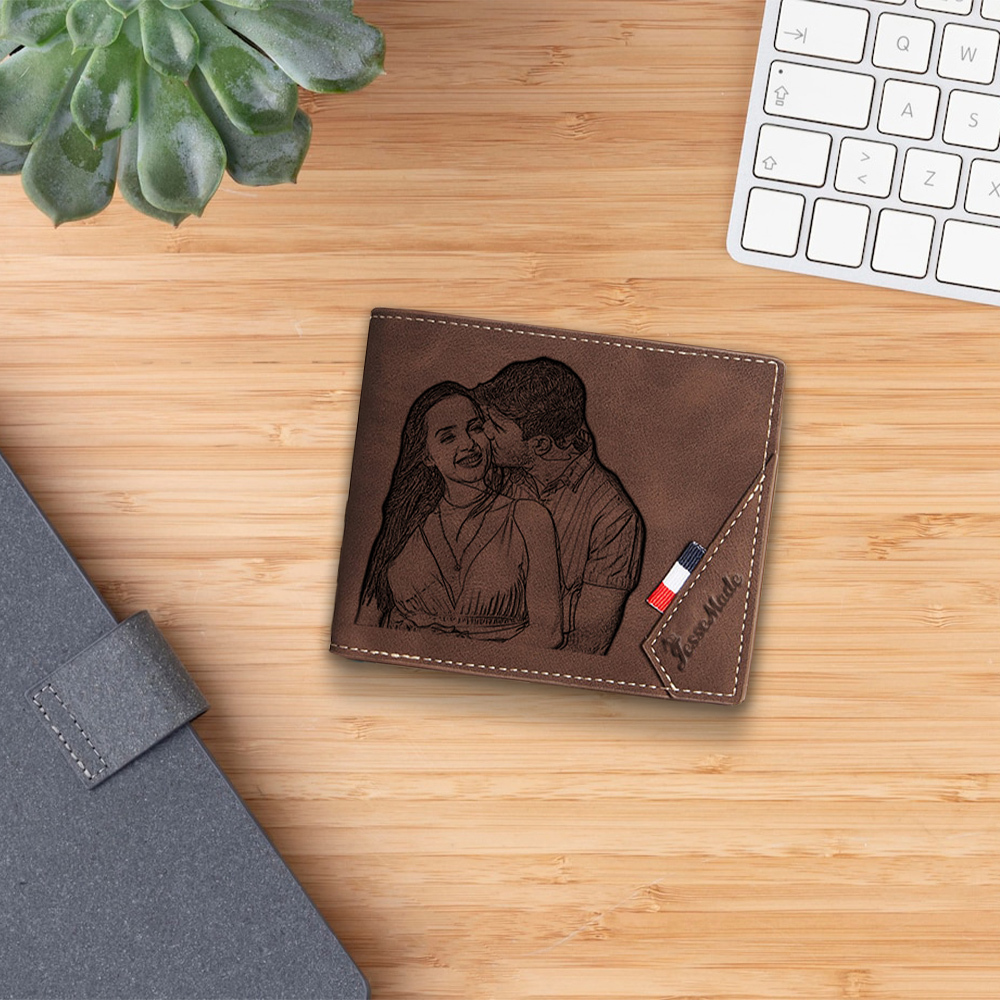 Cartera, billetera personalizada con 1 foto, 1 nombre y 1 letra monedero para hombre-Jessemade ES