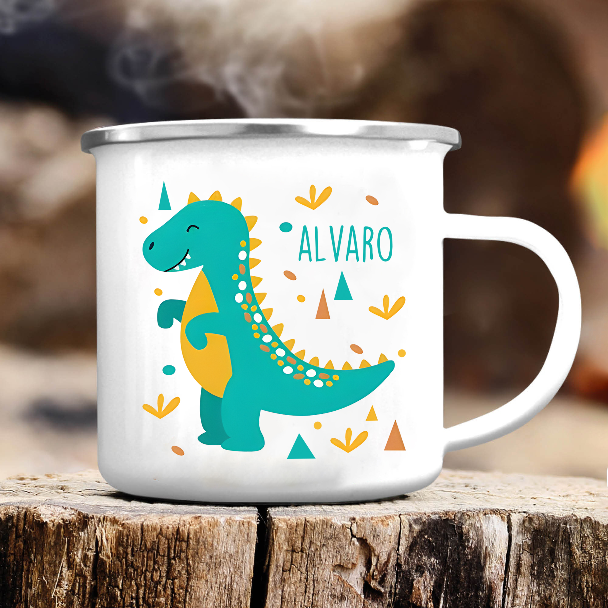 Vuelta al cole-Taza para niños "dinosaurio" con 1 nombre personalizado