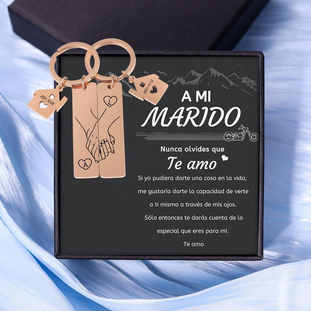 A mi marido - Llavero para pareja mano a mano 2 letras personalizadas con fecha-Jessemade ES