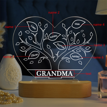 A mi mamá/abuela-Lámpara Personalizada con 2-8 Nombres y Texto "árbol de la vida" 3D Ilusión Luz de Noche-Jessemade ES