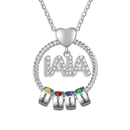 Collar a abuela con colgante de "IAIA" con 4 nombres y 4 piedras de nacimiento personalizados | Jessemade-Jessemade ES