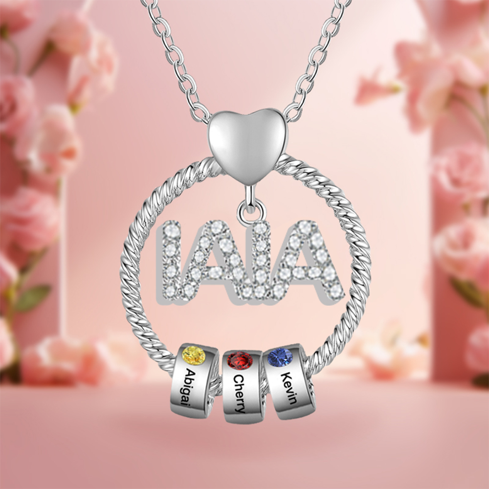 Navidad-Collar a abuela con colgante de "IAIA" con 3 nombres y 3 piedras de nacimiento personalizados | Jessemade