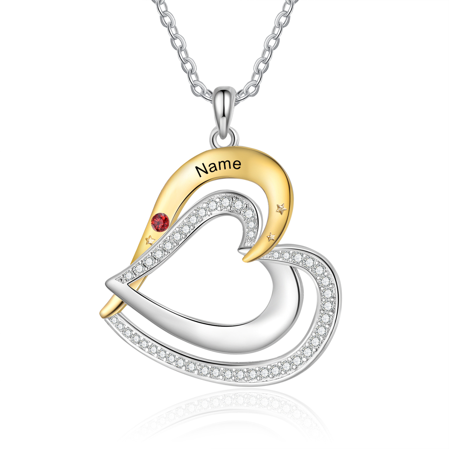 Collar de corazón con 1 nombre y piedra de nacimiento personalizados-Jessemade ES