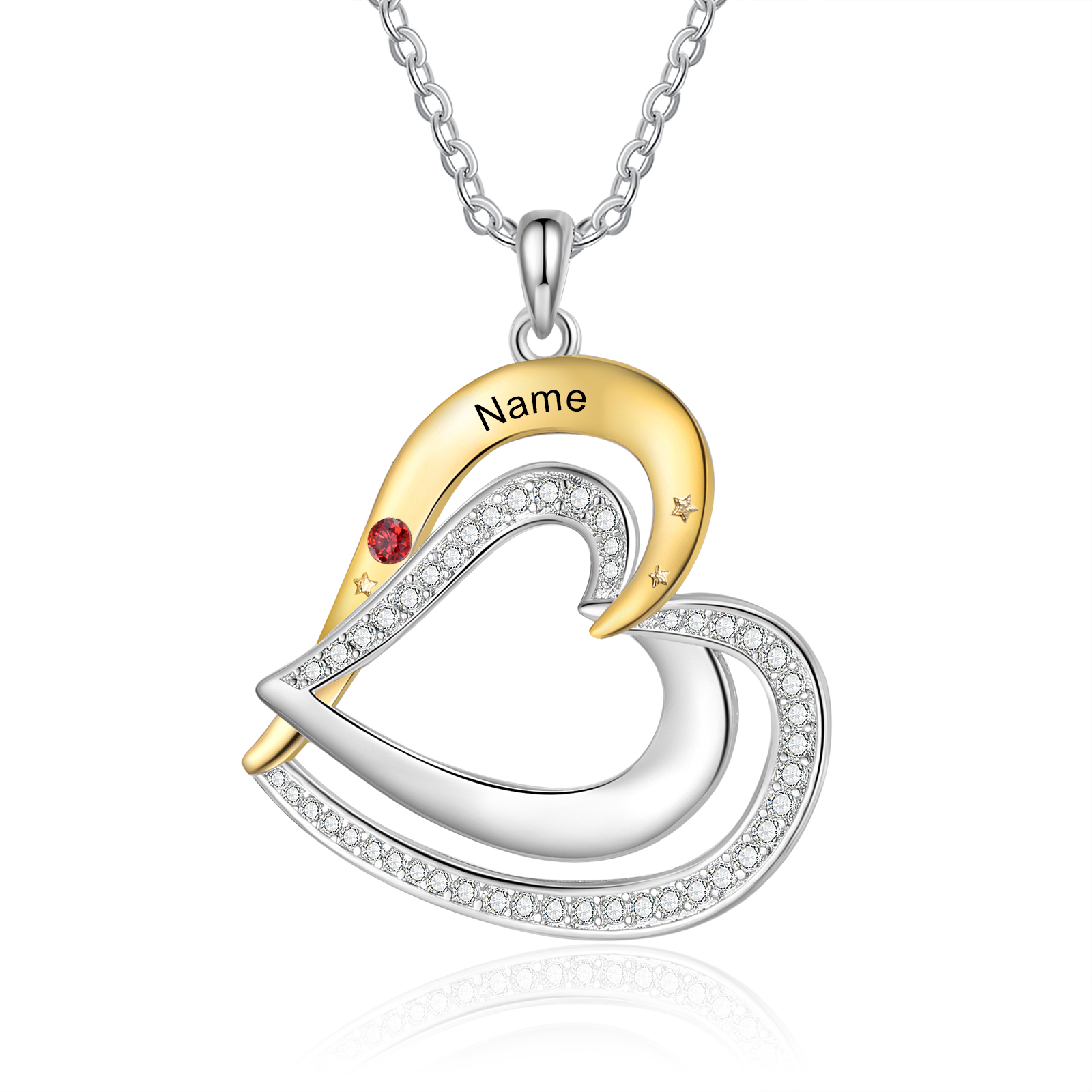 Collar de corazón con 1 nombre y piedra de nacimiento personalizados-Jessemade ES