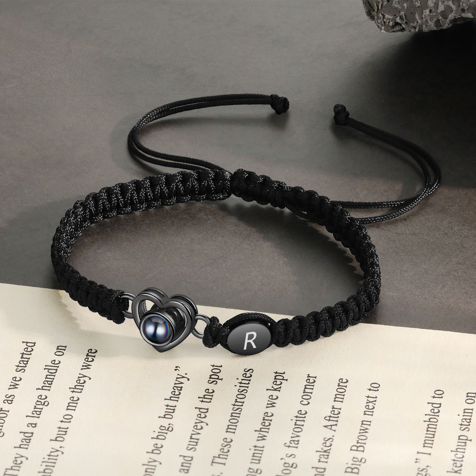 Pulsera con proyección de foto en color con dije de corazón y 2 colores de cuerda ajustable-Jessemade ES