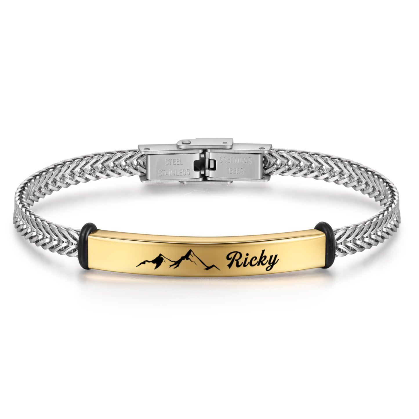 Pulsera de Cadena con Placa de Montaña Nombre Personalizado-Jessemade ES