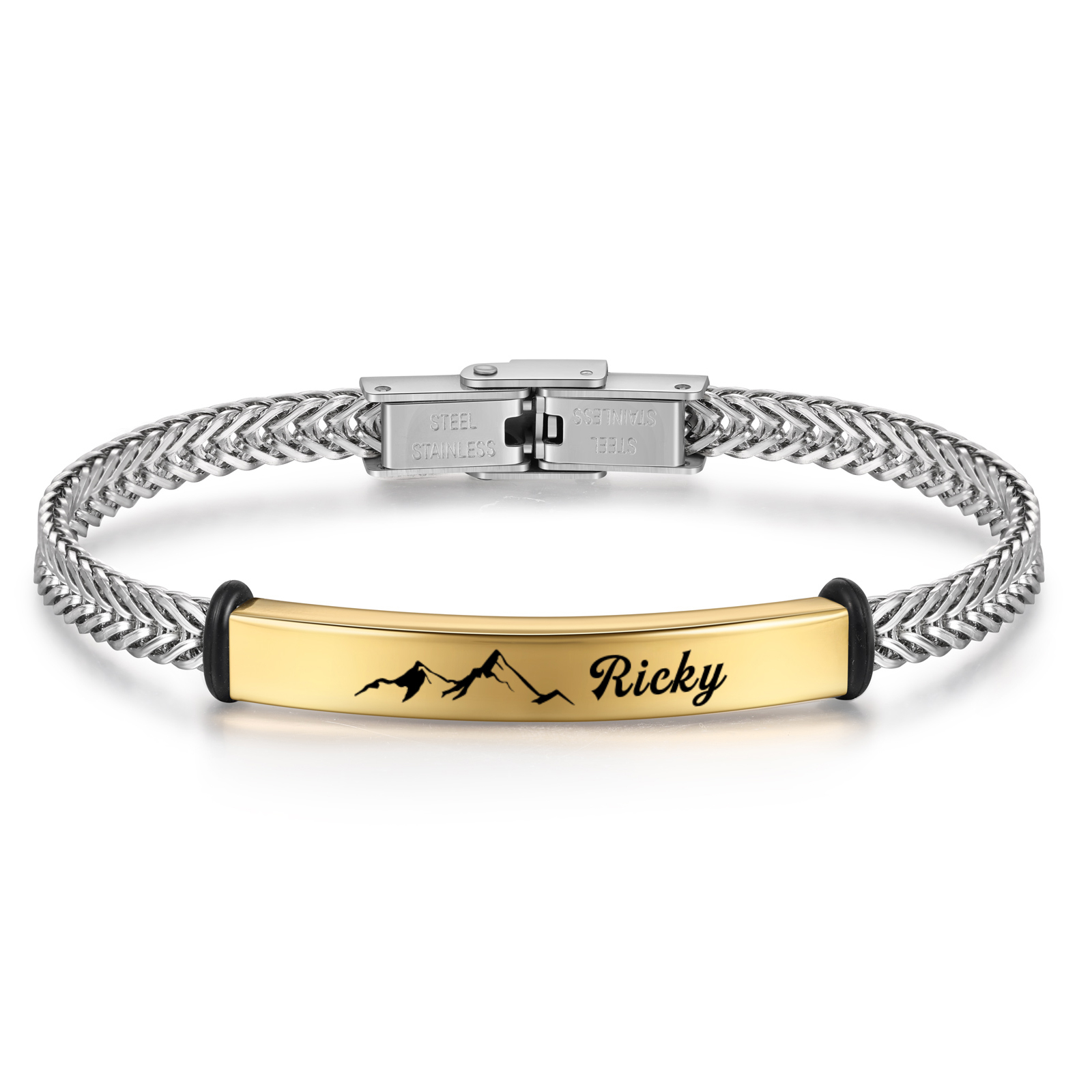 Pulsera de Cadena con Placa de Montaña Nombre Personalizado-Jessemade ES