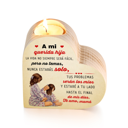 Candelero de corazón para hija de mamá de madera de corazón sin candela-Jessemade ES