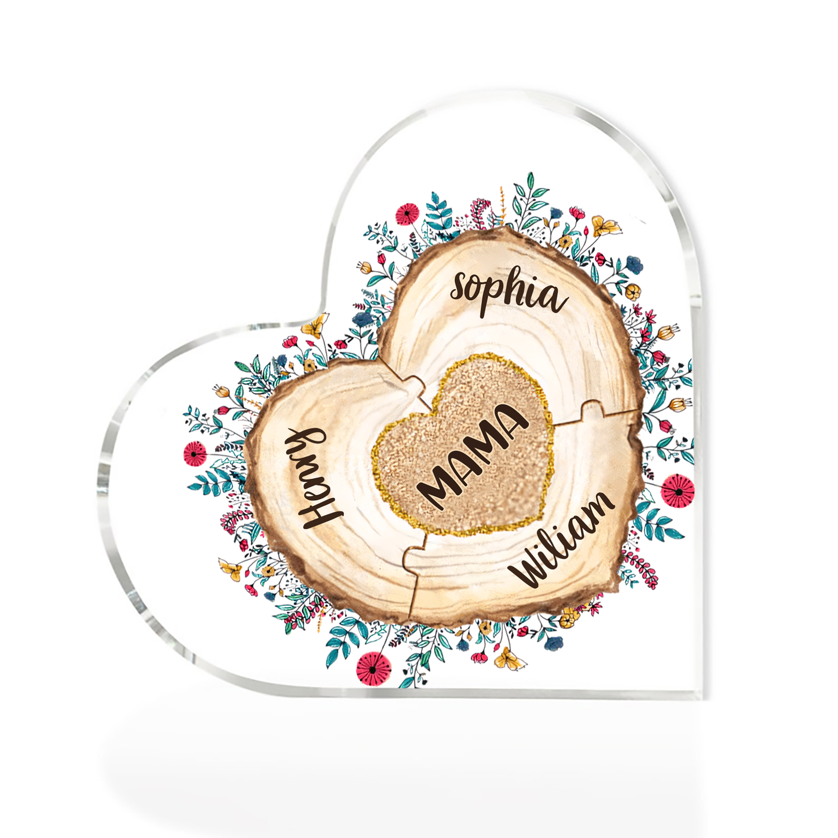 A mi mamá/abuela-Placa de acrílico "Corazones" en forma de corazón 4 nombres personalizados-Jessemade ES