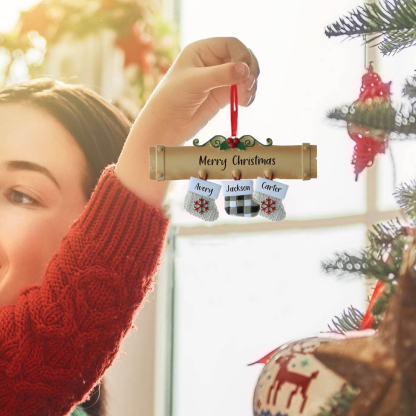 Navidad-Ornamento muñecos navideño de madera calcetines 3 nombres y 1 texto personalizados adorno del árbol-Jessemade ES