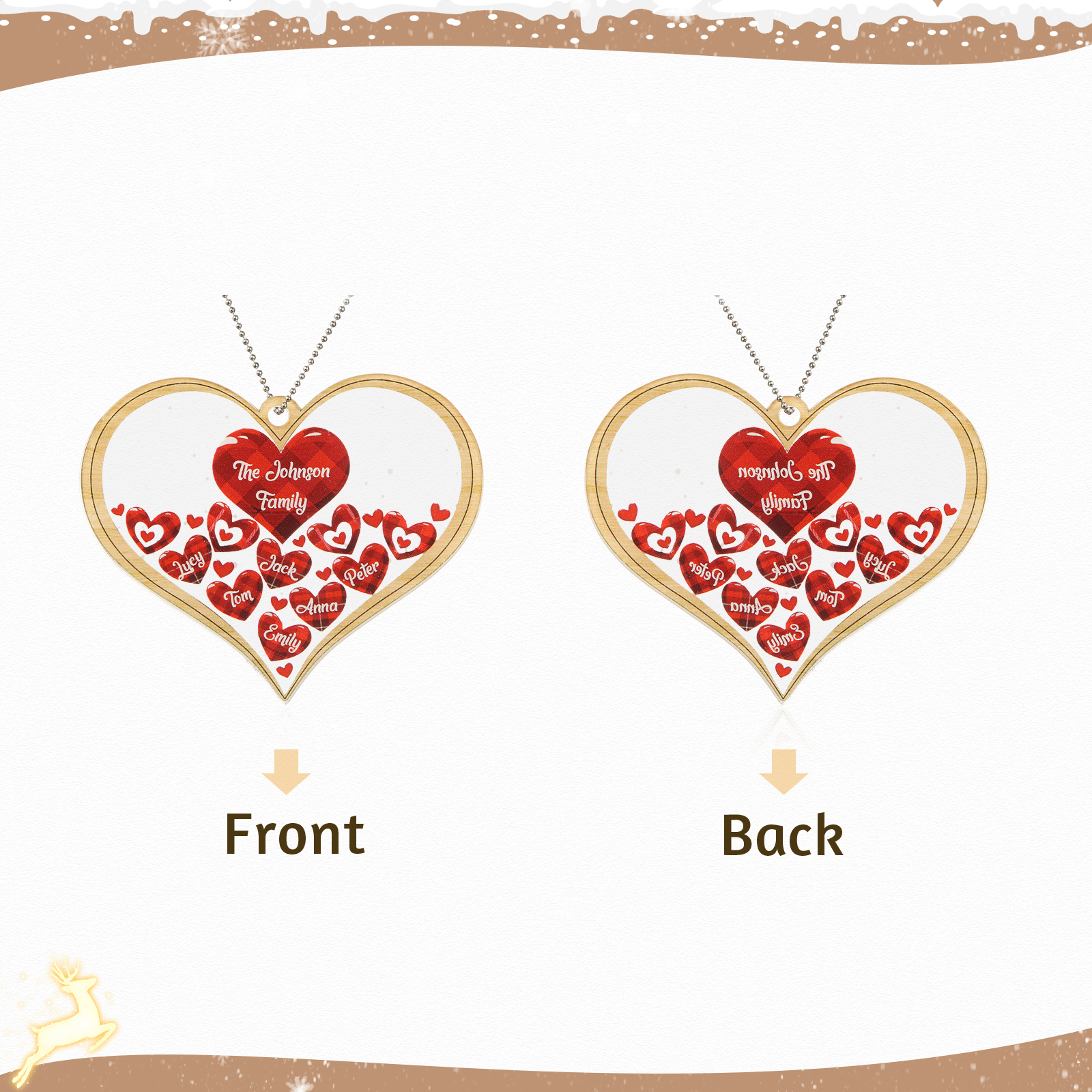 Navidad-Ornamento navideño de acrílico corazones con 6 nombres y 1 texto personalizados