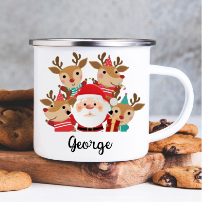 Navidad-Taza Papá Noel y renos para niños con 1 nombre personalizado-Jessemade ES
