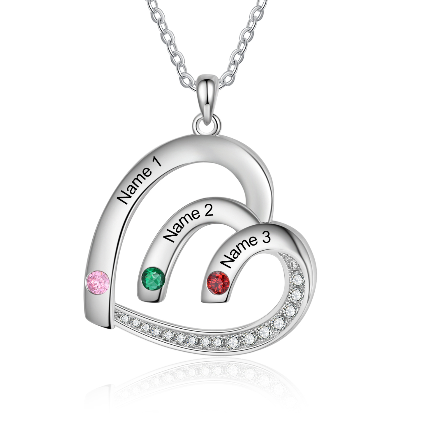 Collar en corazón con 2-5 nombres personalizados y 2-5 piedras de nacimiento-Jessemade ES