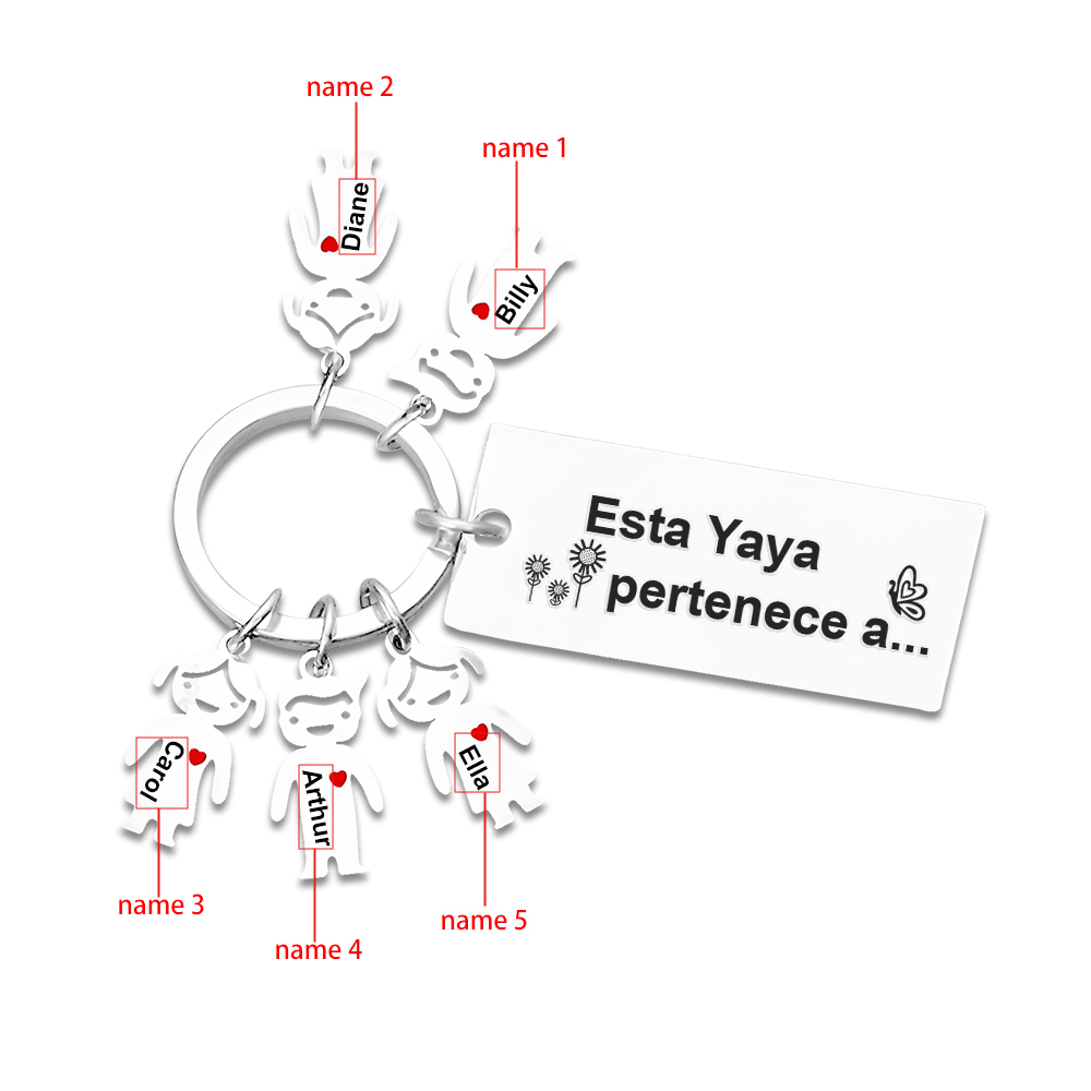 A mi abuela - Llavero "Esta Yaya pertenece a..." con 1-6 nombres personalizados en "niños"-Jessemade ES